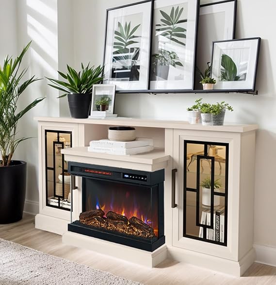 Modern 59 Inch LED TV Stand with 3-Side Glass Fireplace – Style & Functionality
