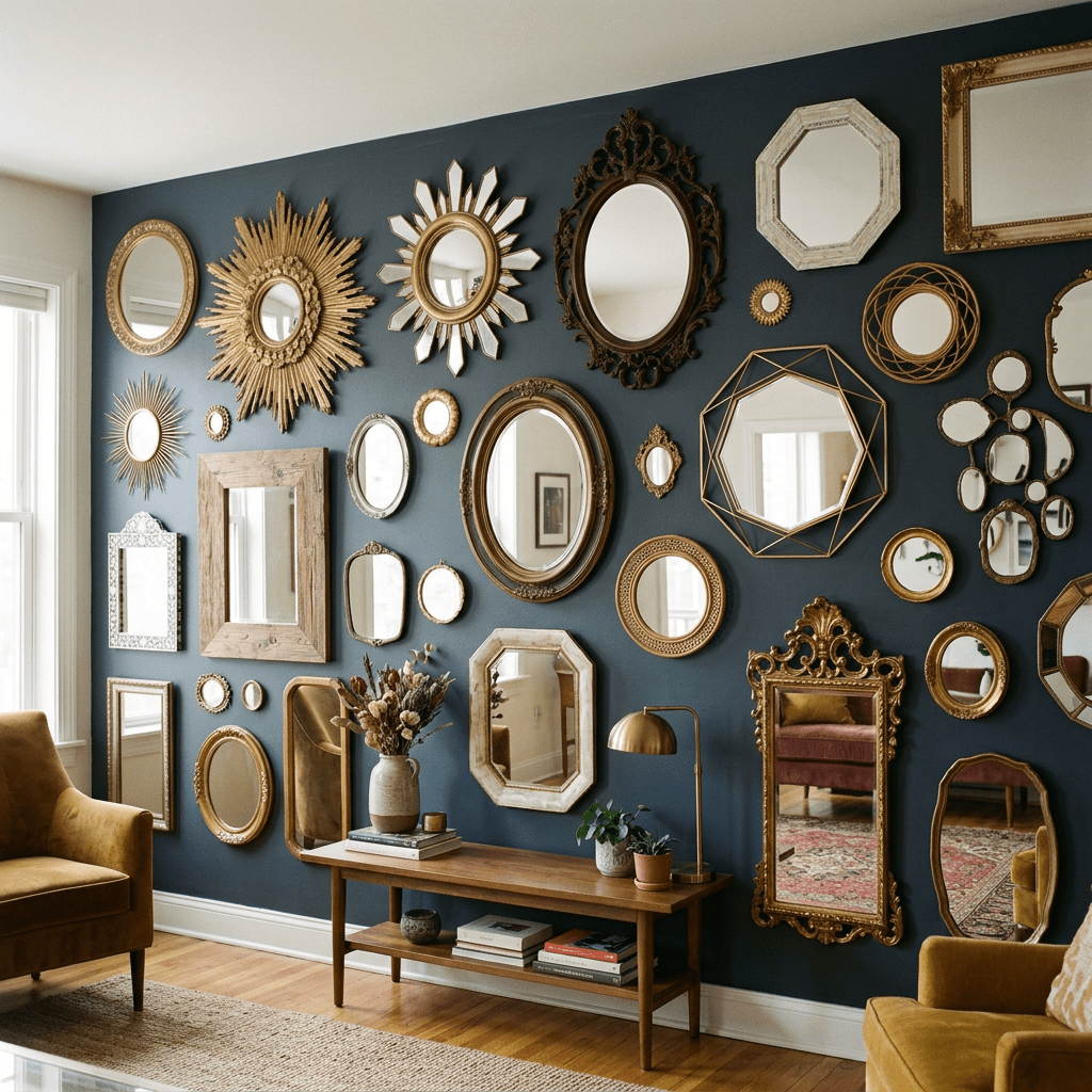Decorative mirrors gallery wall varied shapes and frames